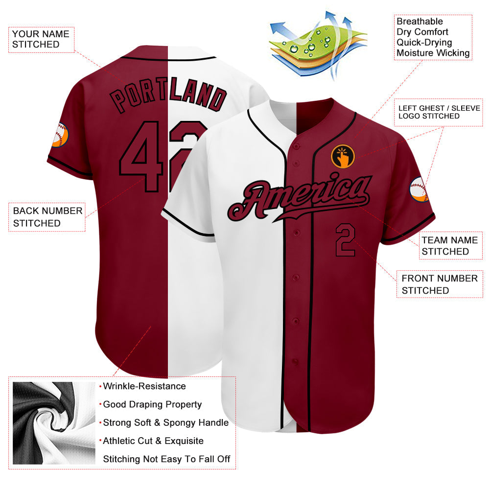 Custom White Crimson-Black Authentic Split Fashion Baseball Jersey - Sky-Custom