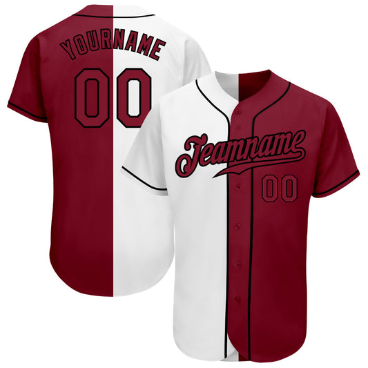 Custom White Crimson-Black Authentic Split Fashion Baseball Jersey - Sky-Custom