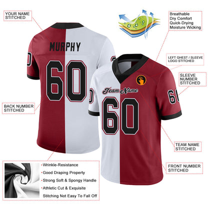 Custom Cardinal Black-White Mesh Split Fashion Football Jersey - Sky-Custom