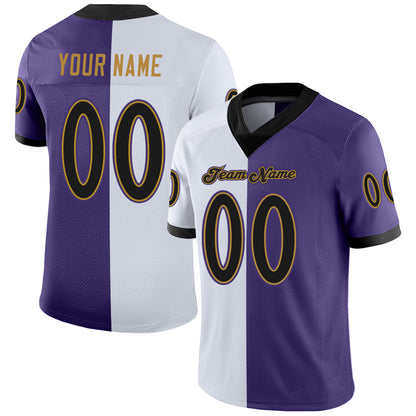 Custom Purple Black-White Mesh Split Fashion Football Jersey - Sky-Custom