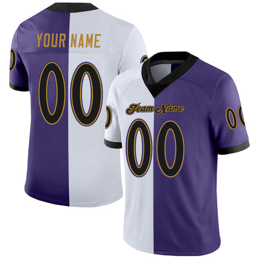Custom Purple Black-White Mesh Split Fashion Football Jersey - Sky-Custom