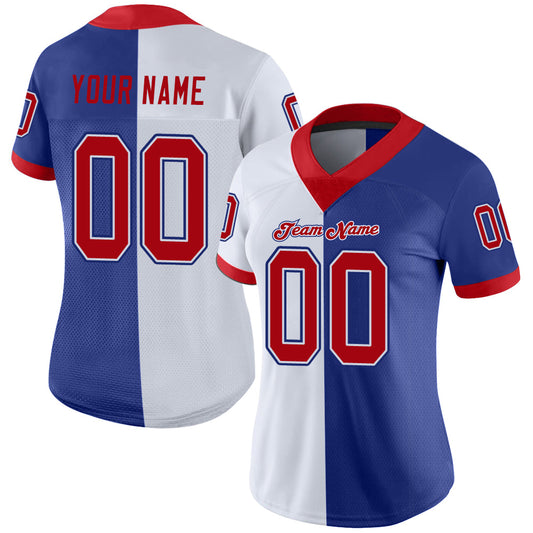 Custom Royal Red-White Mesh Split Fashion Football Jersey - Sky-Custom