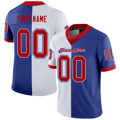 Custom Royal Red-White Mesh Split Fashion Football Jersey - Sky-Custom