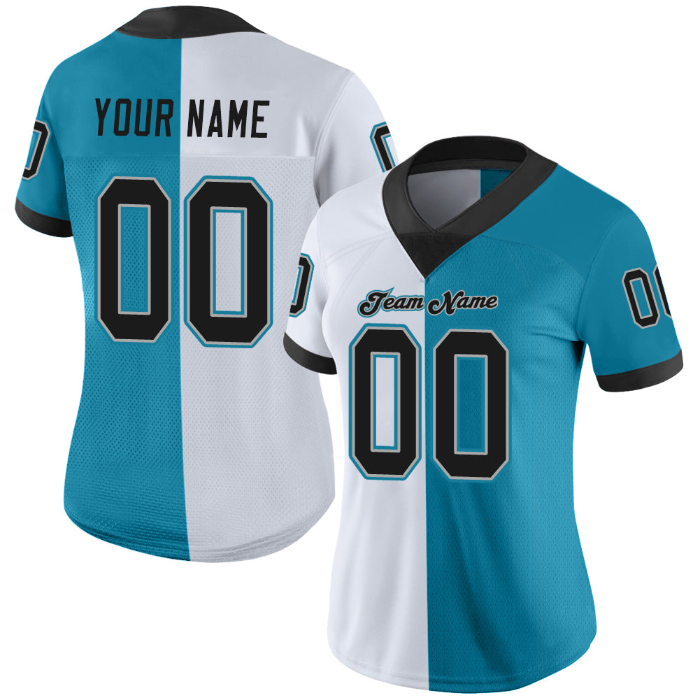 Custom Panther Blue Black-White Mesh Split Fashion Football Jersey - Sky-Custom