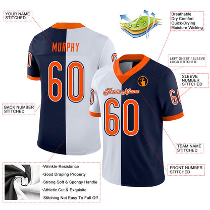 Custom Navy Orange-White Mesh Split Fashion Football Jersey - Sky-Custom