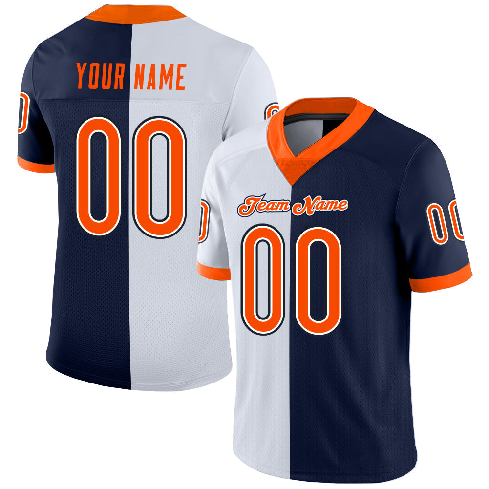 Custom Navy Orange-White Mesh Split Fashion Football Jersey - Sky-Custom