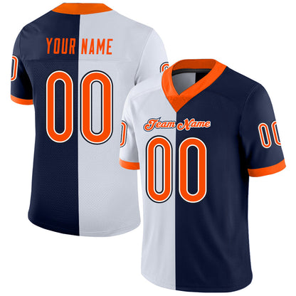 Custom Navy Orange-White Mesh Split Fashion Football Jersey - Sky-Custom