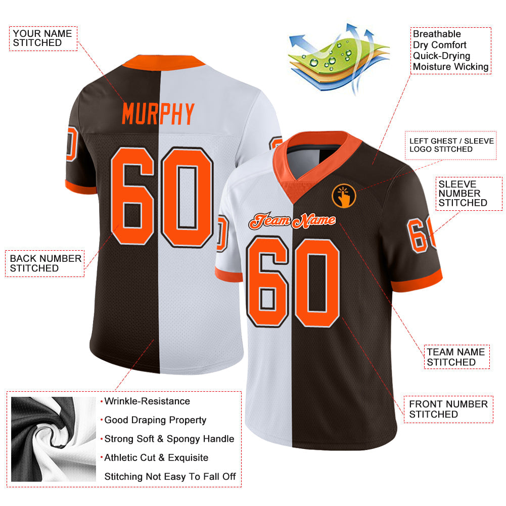 Custom Brown Orange-White Mesh Split Fashion Football Jersey - Sky-Custom