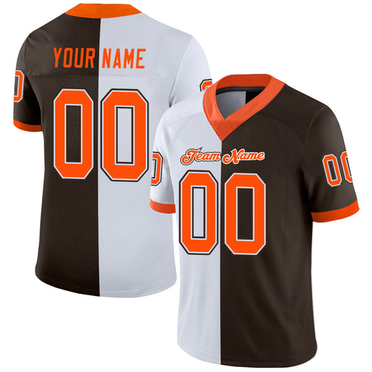 Custom Brown Orange-White Mesh Split Fashion Football Jersey - Sky-Custom