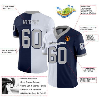 Custom Navy Gray-White Mesh Split Fashion Football Jersey - Sky-Custom