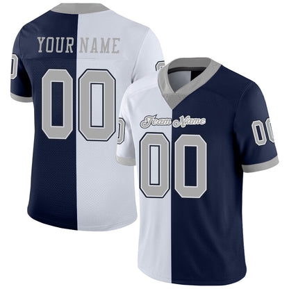 Custom Navy Gray-White Mesh Split Fashion Football Jersey - Sky-Custom