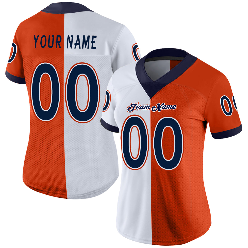 Custom Orange Navy-White Mesh Split Fashion Football Jersey - Sky-Custom