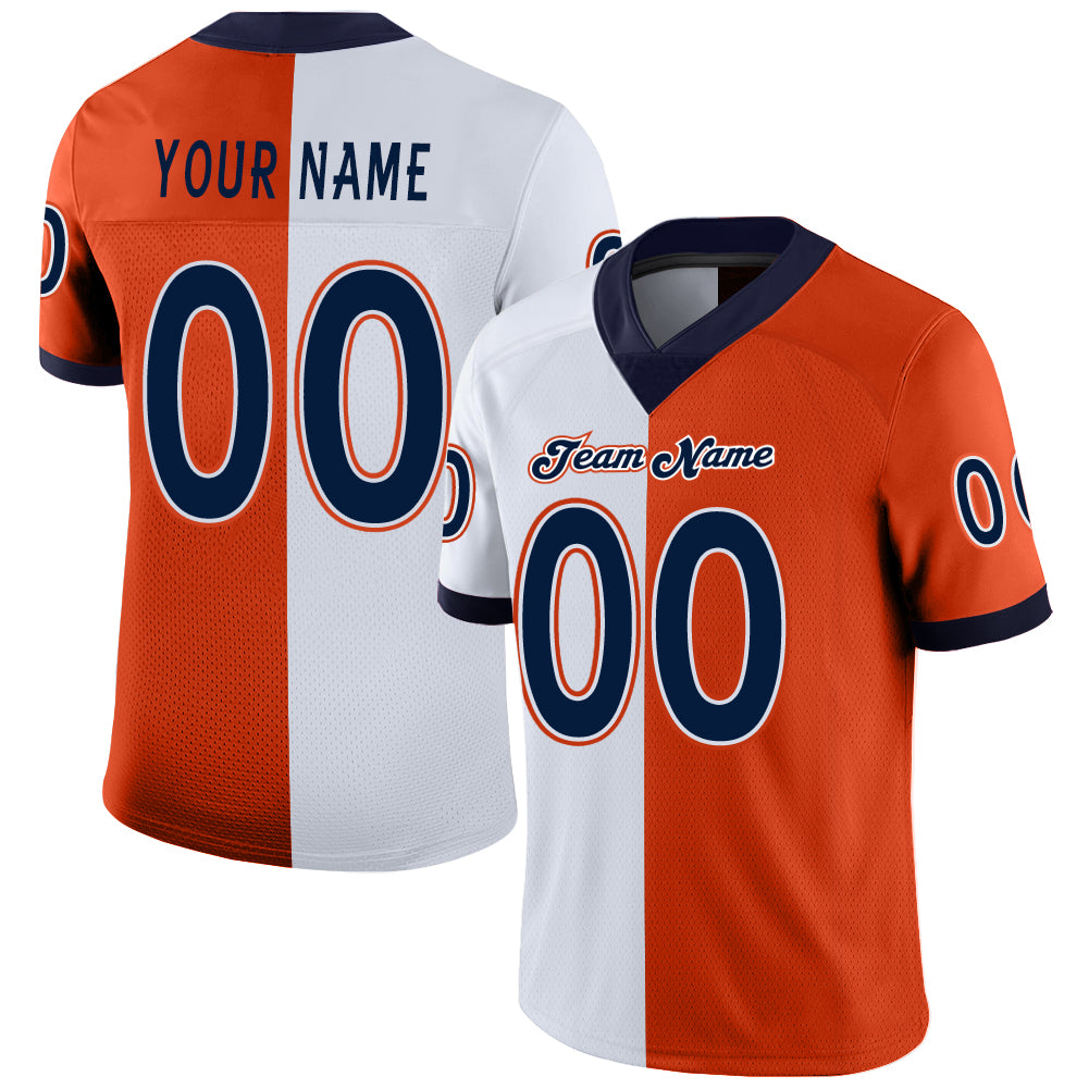 Custom Orange Navy-White Mesh Split Fashion Football Jersey - Sky-Custom