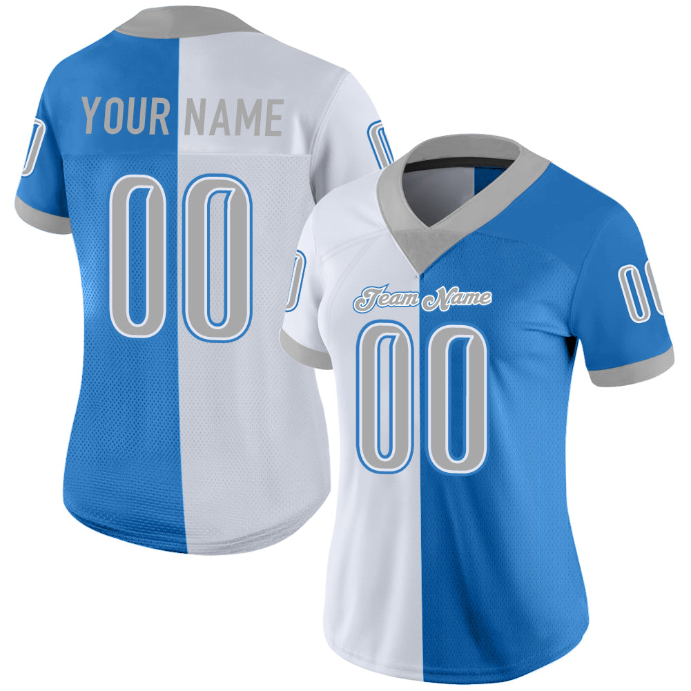 Custom Powder Blue Gray-White Mesh Split Fashion Football Jersey - Sky-Custom