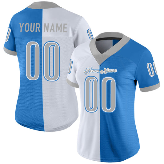 Custom Powder Blue Gray-White Mesh Split Fashion Football Jersey - Sky-Custom