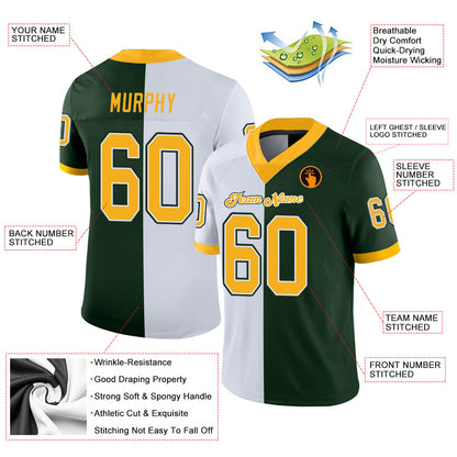 Custom Green Gold-White Mesh Split Fashion Football Jersey - Sky-Custom