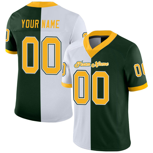 Custom Green Gold-White Mesh Split Fashion Football Jersey - Sky-Custom