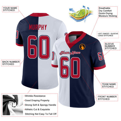 Custom Navy Red-White Mesh Split Fashion Football Jersey - Sky-Custom