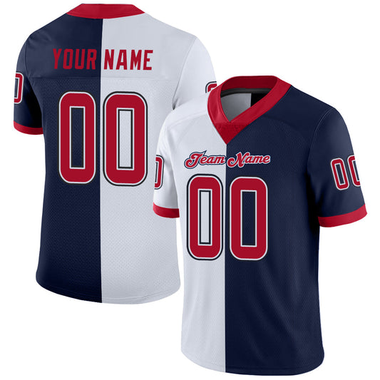 Custom Navy Red-White Mesh Split Fashion Football Jersey - Sky-Custom
