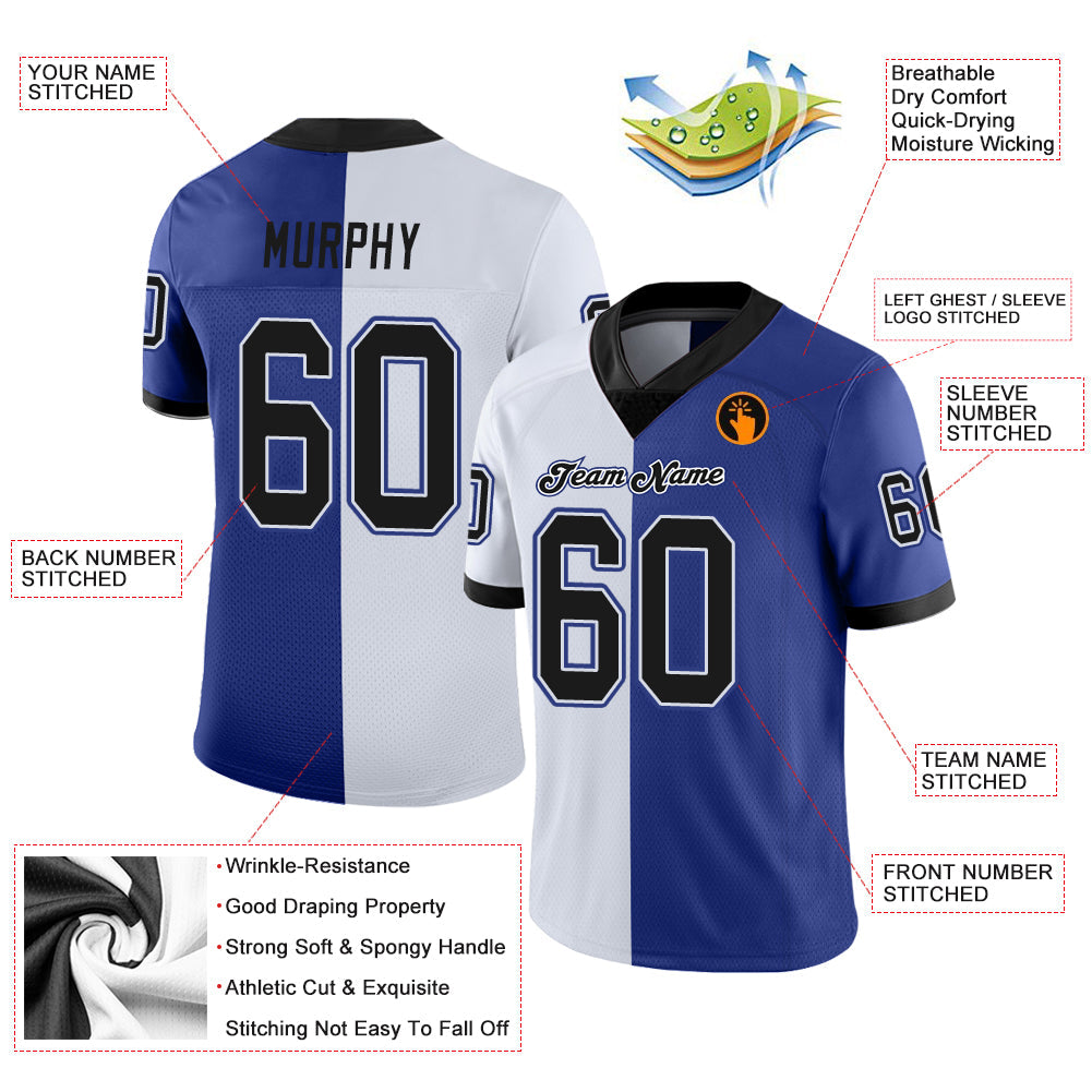 Custom Royal Black-White Mesh Split Fashion Football Jersey - Sky-Custom