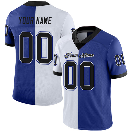 Custom Royal Black-White Mesh Split Fashion Football Jersey - Sky-Custom