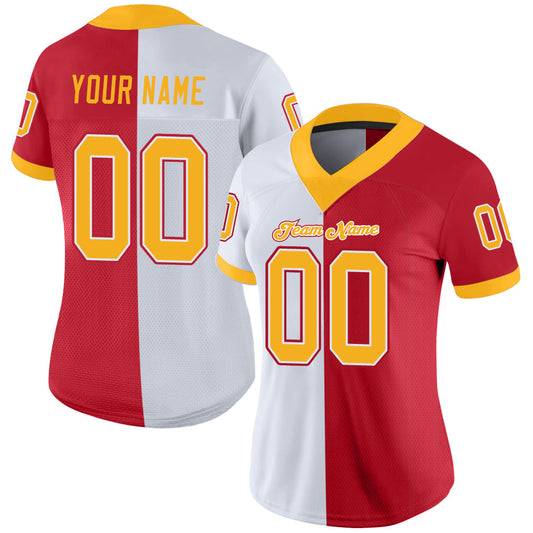 Custom Scarlet Gold-White Mesh Split Fashion Football Jersey - Sky-Custom