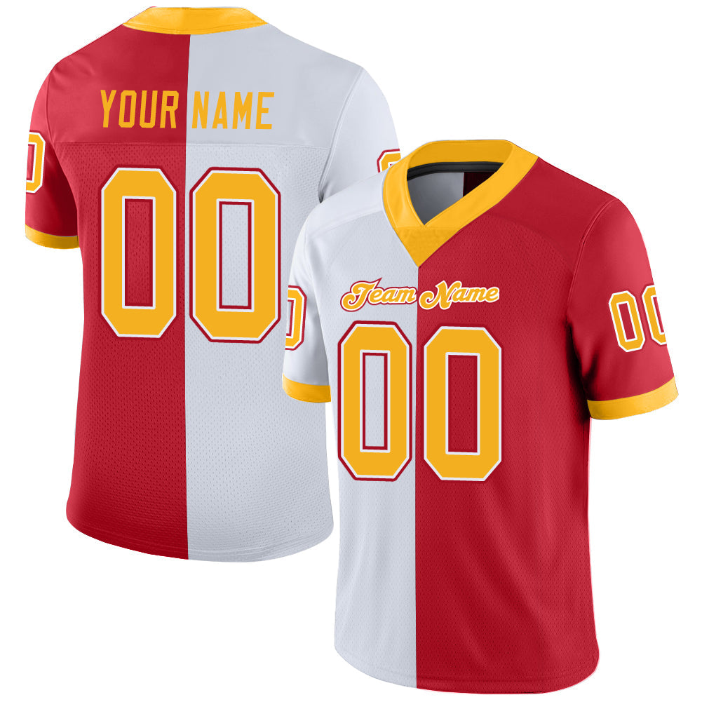 Custom Scarlet Gold-White Mesh Split Fashion Football Jersey - Sky-Custom