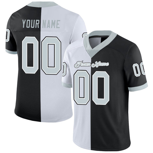 Custom Black Silver-White Mesh Split Fashion Football Jersey - Sky-Custom