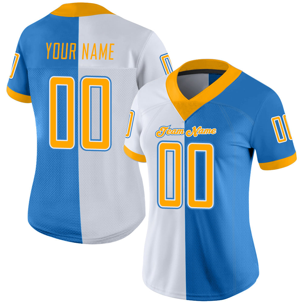 Custom Powder Blue Gold-White Mesh Split Fashion Football Jersey - Sky-Custom