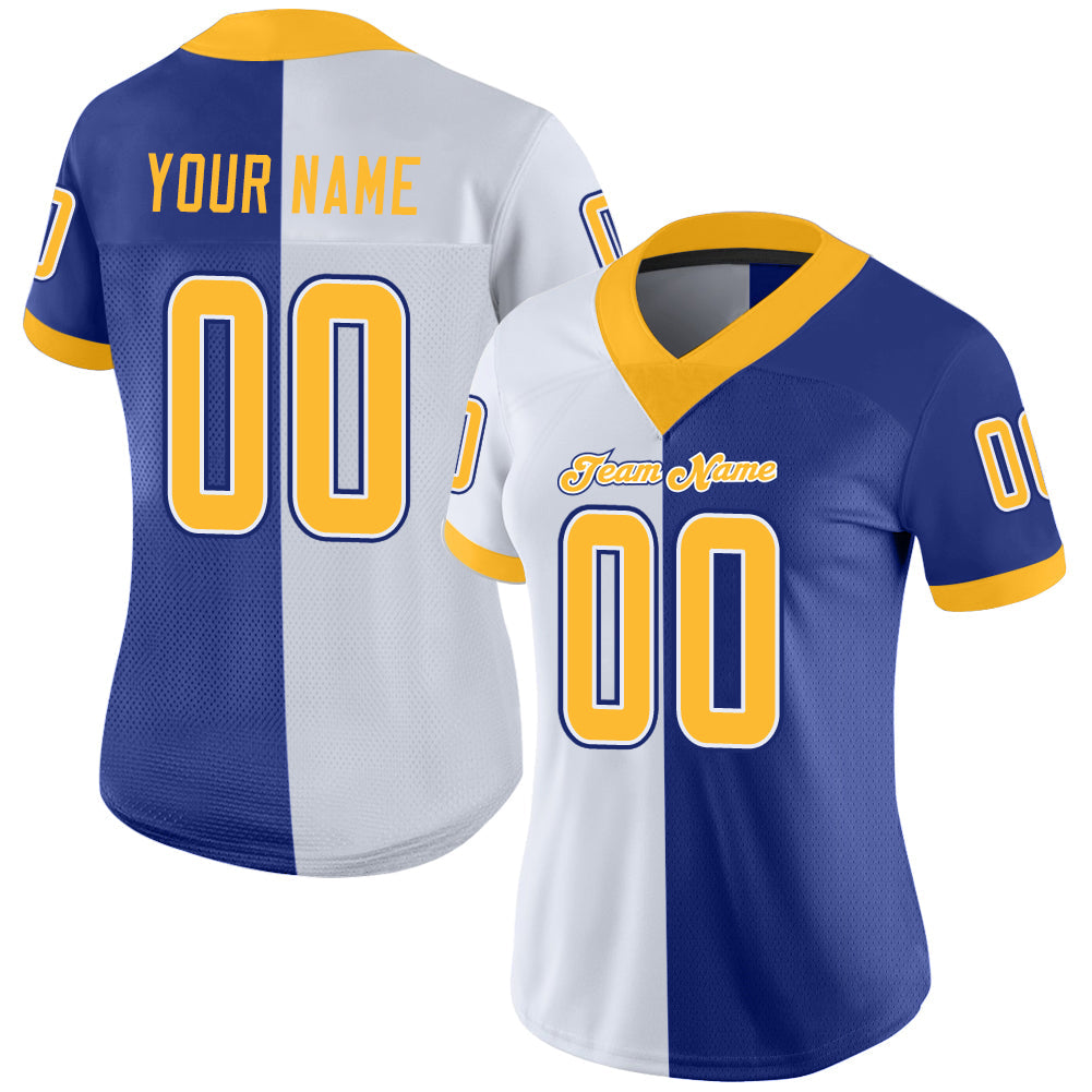 Custom Royal Gold-White Mesh Split Fashion Football Jersey - Sky-Custom