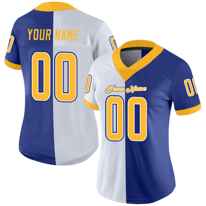 Custom Royal Gold-White Mesh Split Fashion Football Jersey - Sky-Custom