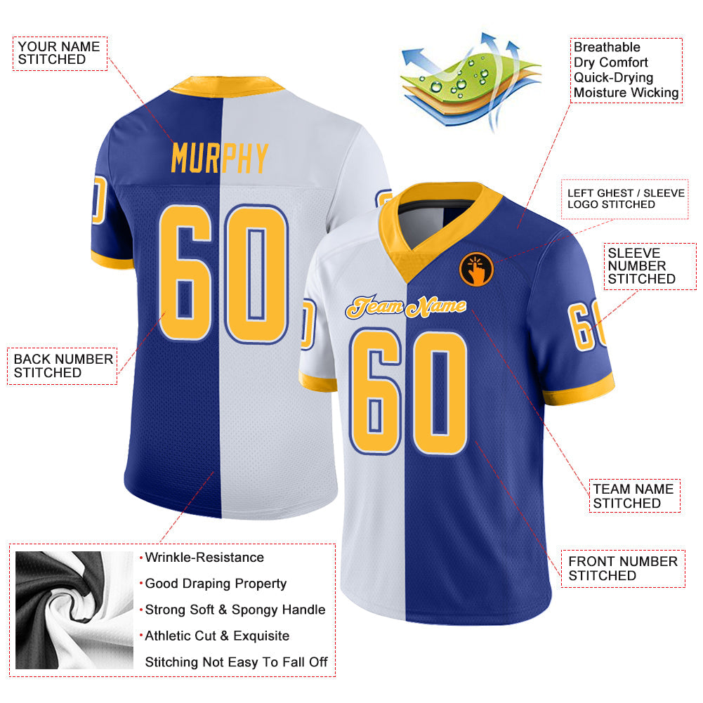 Custom Royal Gold-White Mesh Split Fashion Football Jersey - Sky-Custom
