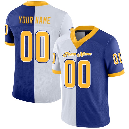 Custom Royal Gold-White Mesh Split Fashion Football Jersey - Sky-Custom