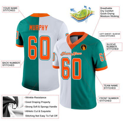 Custom Aqua Orange-White Mesh Split Fashion Football Jersey - Sky-Custom
