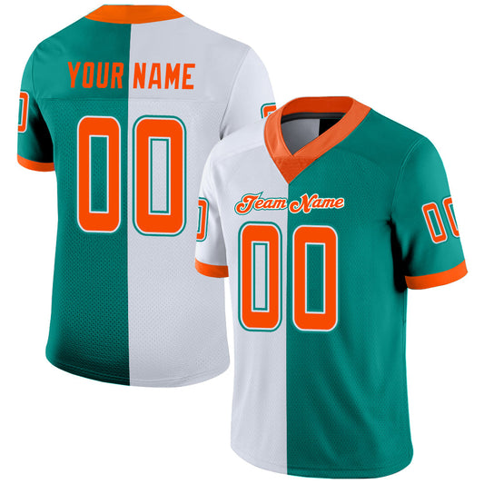 Custom Aqua Orange-White Mesh Split Fashion Football Jersey - Sky-Custom