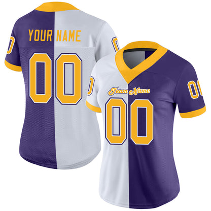 Custom Purple Gold-White Mesh Split Fashion Football Jersey - Sky-Custom