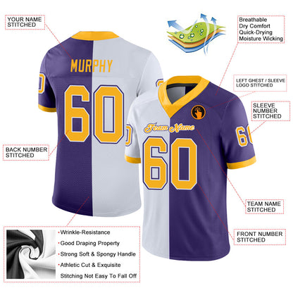 Custom Purple Gold-White Mesh Split Fashion Football Jersey - Sky-Custom
