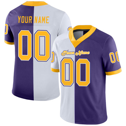 Custom Purple Gold-White Mesh Split Fashion Football Jersey - Sky-Custom