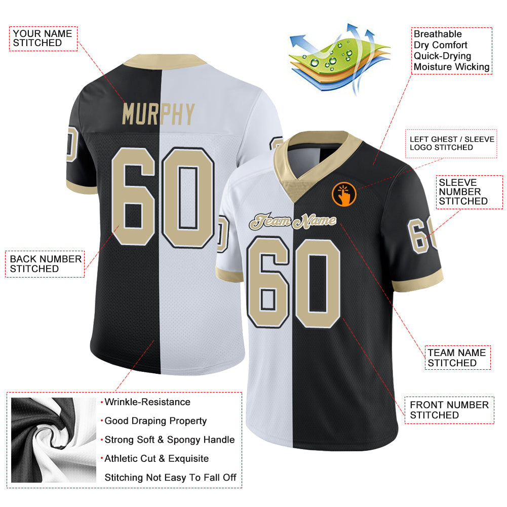Custom Black Vegas Gold-White Mesh Split Fashion Football Jersey - Sky-Custom