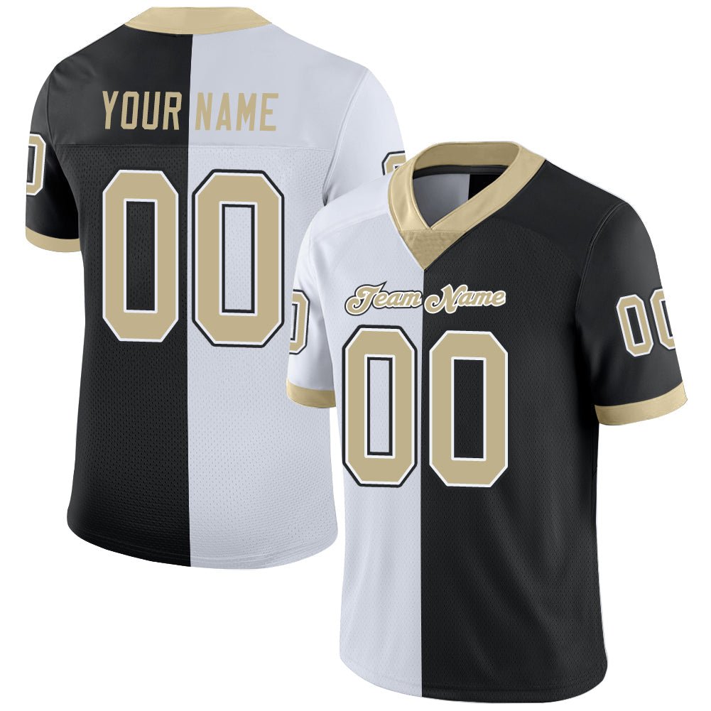 Custom Black Vegas Gold-White Mesh Split Fashion Football Jersey - Sky-Custom