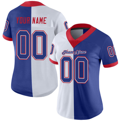 Custom White Royal-Scarlet Mesh Split Fashion Football Jersey - Sky-Custom
