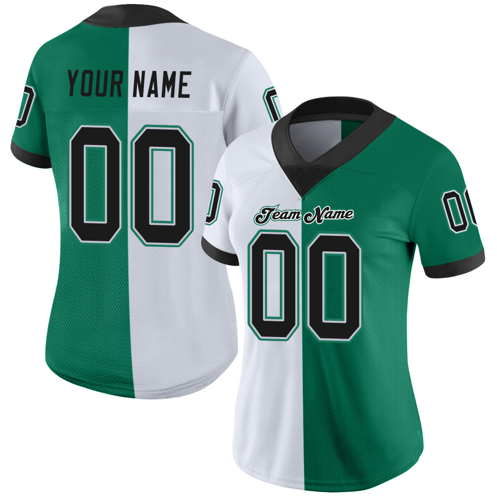 Custom Kelly Green Black-White Mesh Split Fashion Football Jersey - Sky-Custom