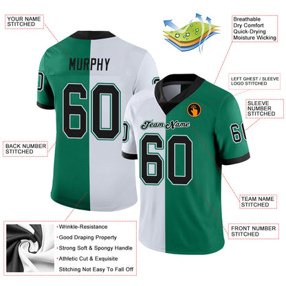 Custom Kelly Green Black-White Mesh Split Fashion Football Jersey - Sky-Custom