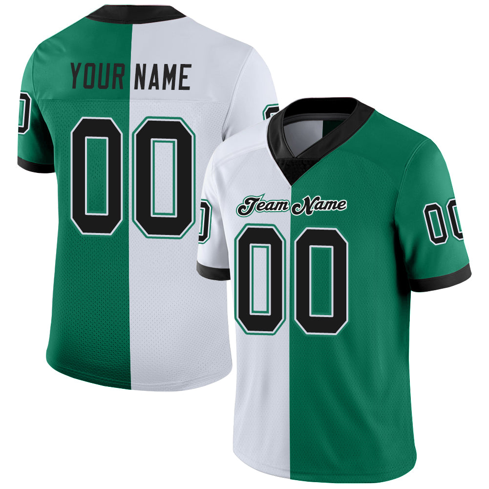 Custom Kelly Green Black-White Mesh Split Fashion Football Jersey - Sky-Custom