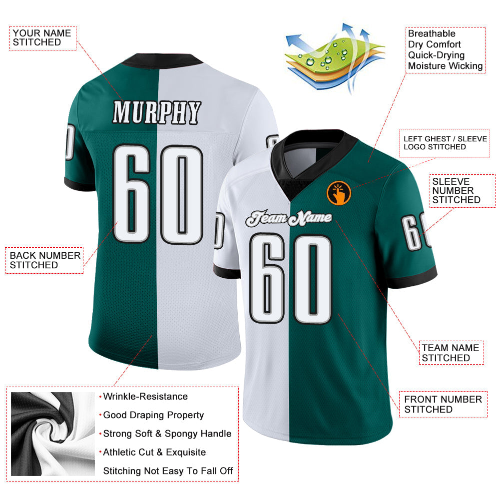 Custom Midnight Green White-Black Mesh Split Fashion Football Jersey - Sky-Custom