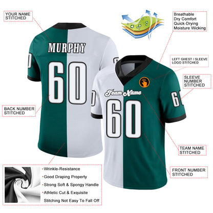 Custom Midnight Green White-Black Mesh Split Fashion Football Jersey - Sky-Custom