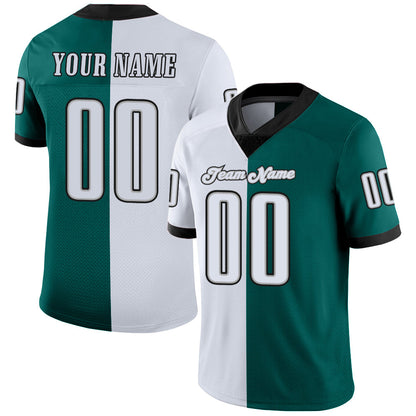 Custom Midnight Green White-Black Mesh Split Fashion Football Jersey - Sky-Custom