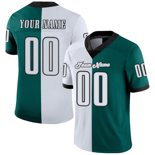 Custom Midnight Green White-Black Mesh Split Fashion Football Jersey - Sky-Custom