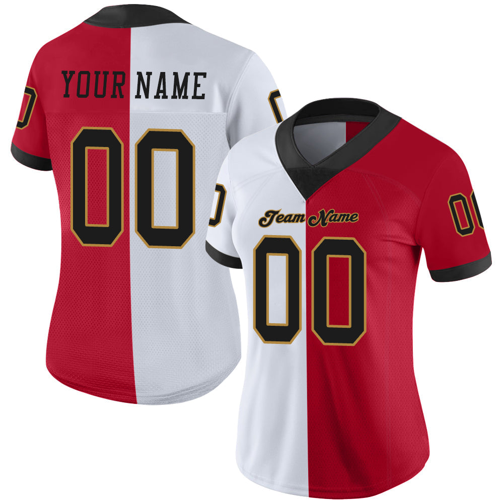 Custom Red Black-White Mesh Split Fashion Football Jersey - Sky-Custom