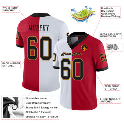 Custom Red Black-White Mesh Split Fashion Football Jersey - Sky-Custom